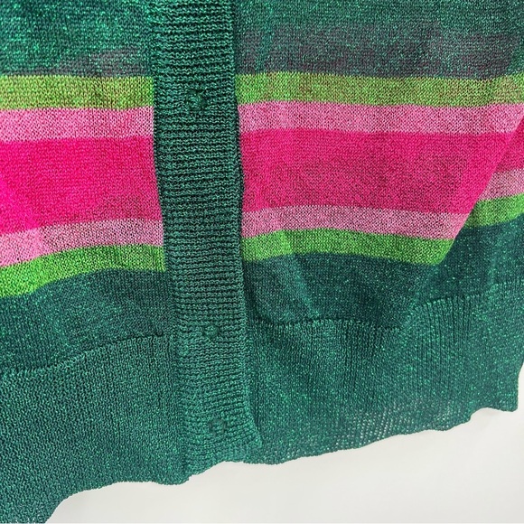 NWT Happy Sheep Christmas Ugly Sweater Glitter Metallic Striped Light Cardigan M - Picture 4 of 8